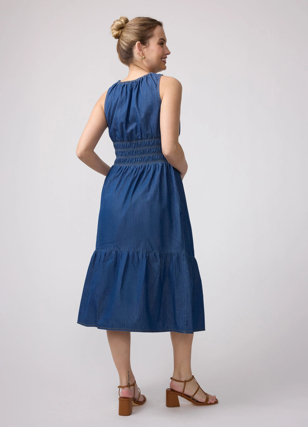 Ingrid & Isabel Maternity Sleeveless Chambray Midi Dress