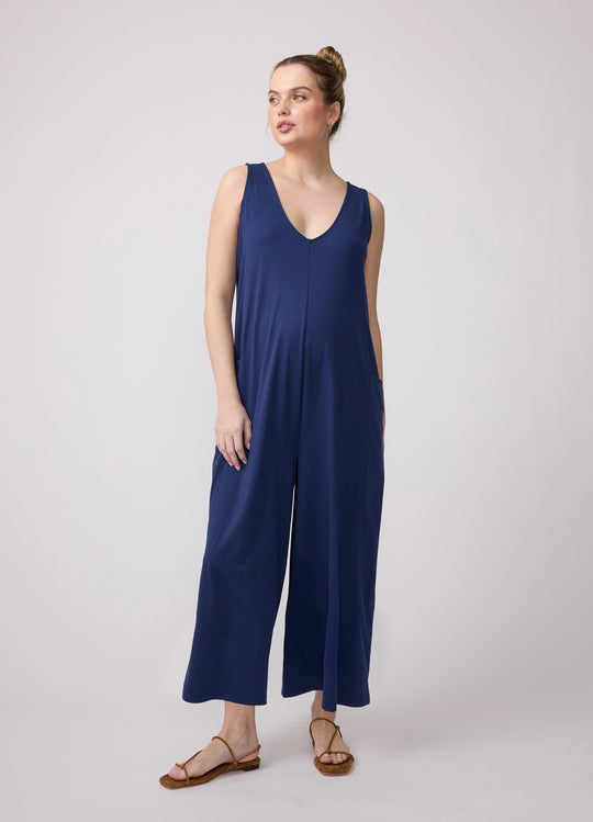 Sleeveless V-Neck Wide Leg Maternity Jumpsuit