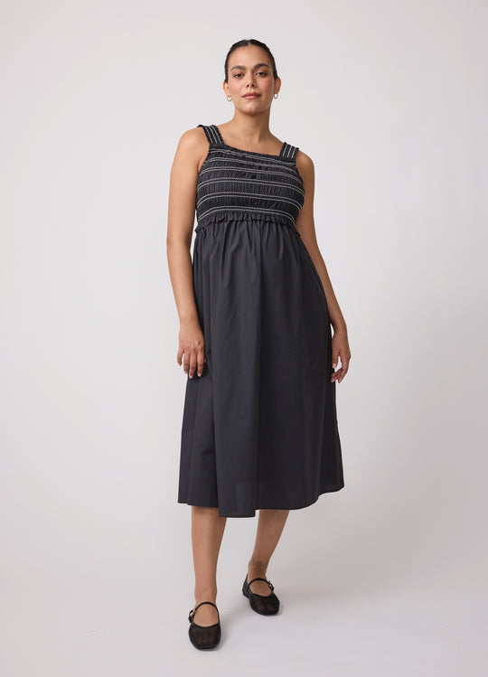 Santorini Smocked Midi Maternity Dress