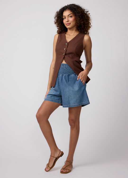Smocked Relaxed Maternity Denim Shorts
