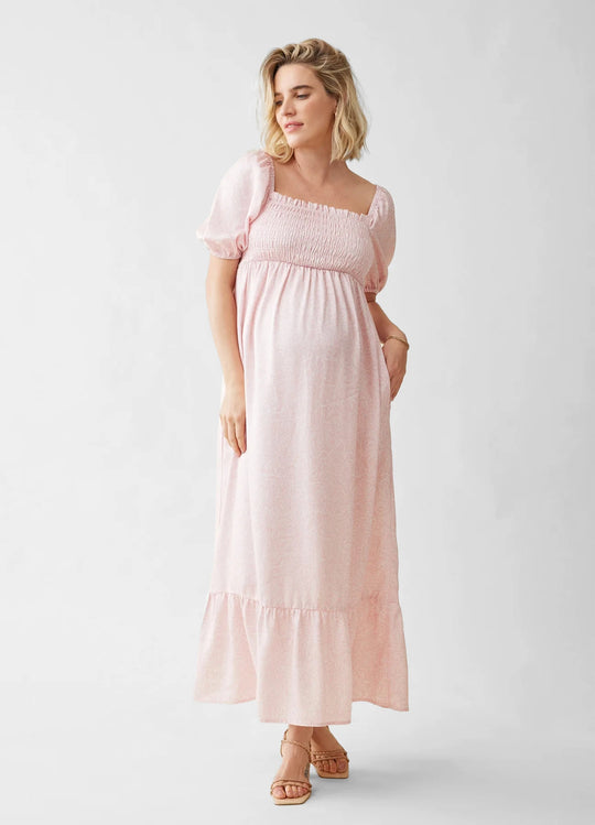 Smocked Tiered Maternity and Nursing Maxi Dress