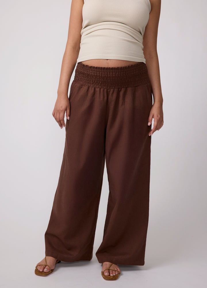 brown maternity dress pants Smocked Linen Wide Leg with Pockets – Ingrid & Isabel Wide leg Size:16W ($+10) Teacher Collection Jason Wu Women's Iris stretchy fabric
