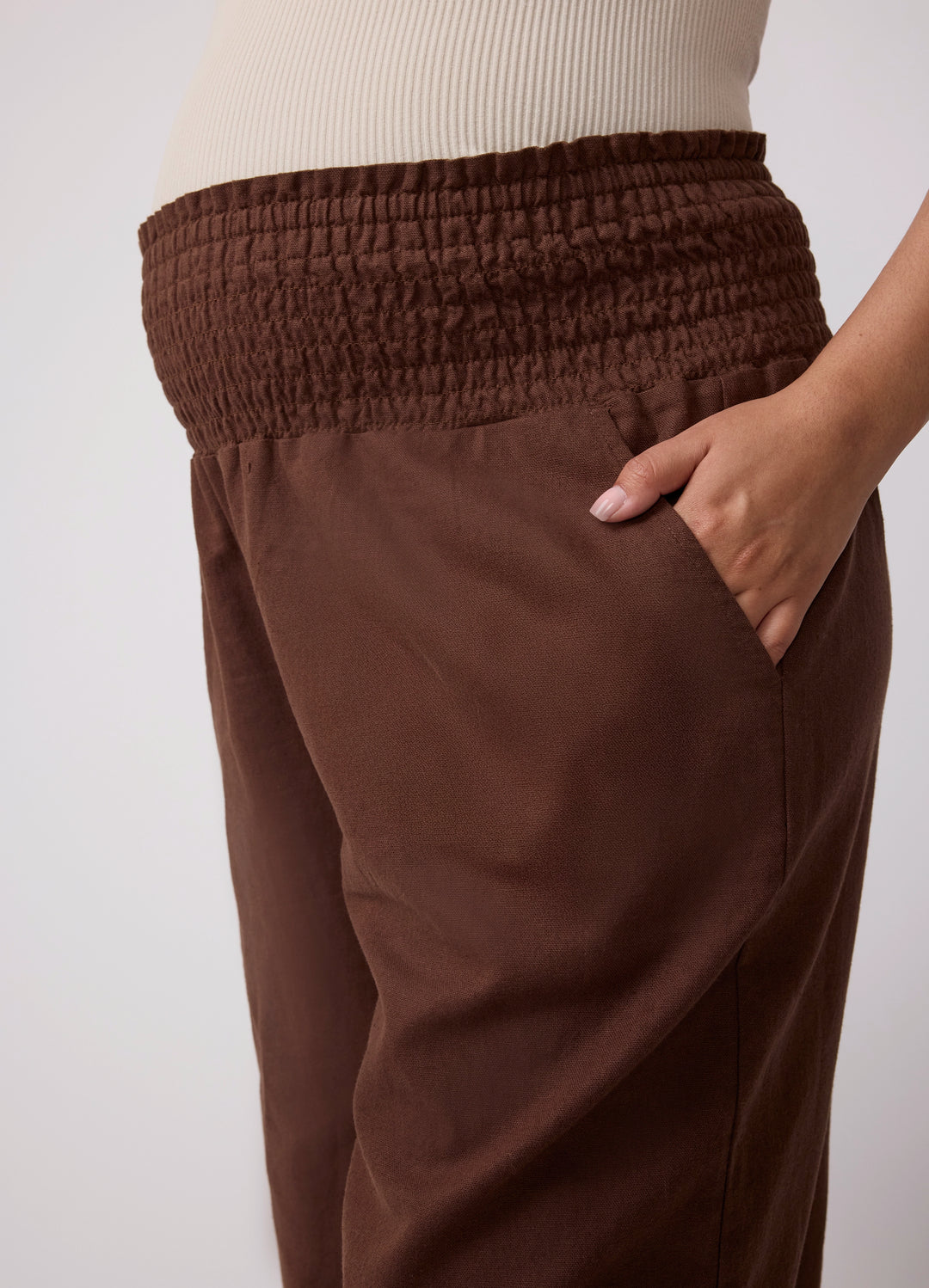 brown maternity dress pants Smocked Linen Wide Leg with Pockets – Ingrid & Isabel Thanksgiving Style Size:40DD making them perfect for AW.Bridal A-line V-Neck Floor