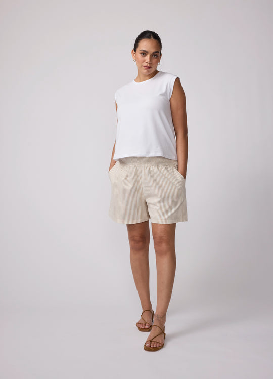 Smocked Wide Leg Striped Linen Maternity Shorts