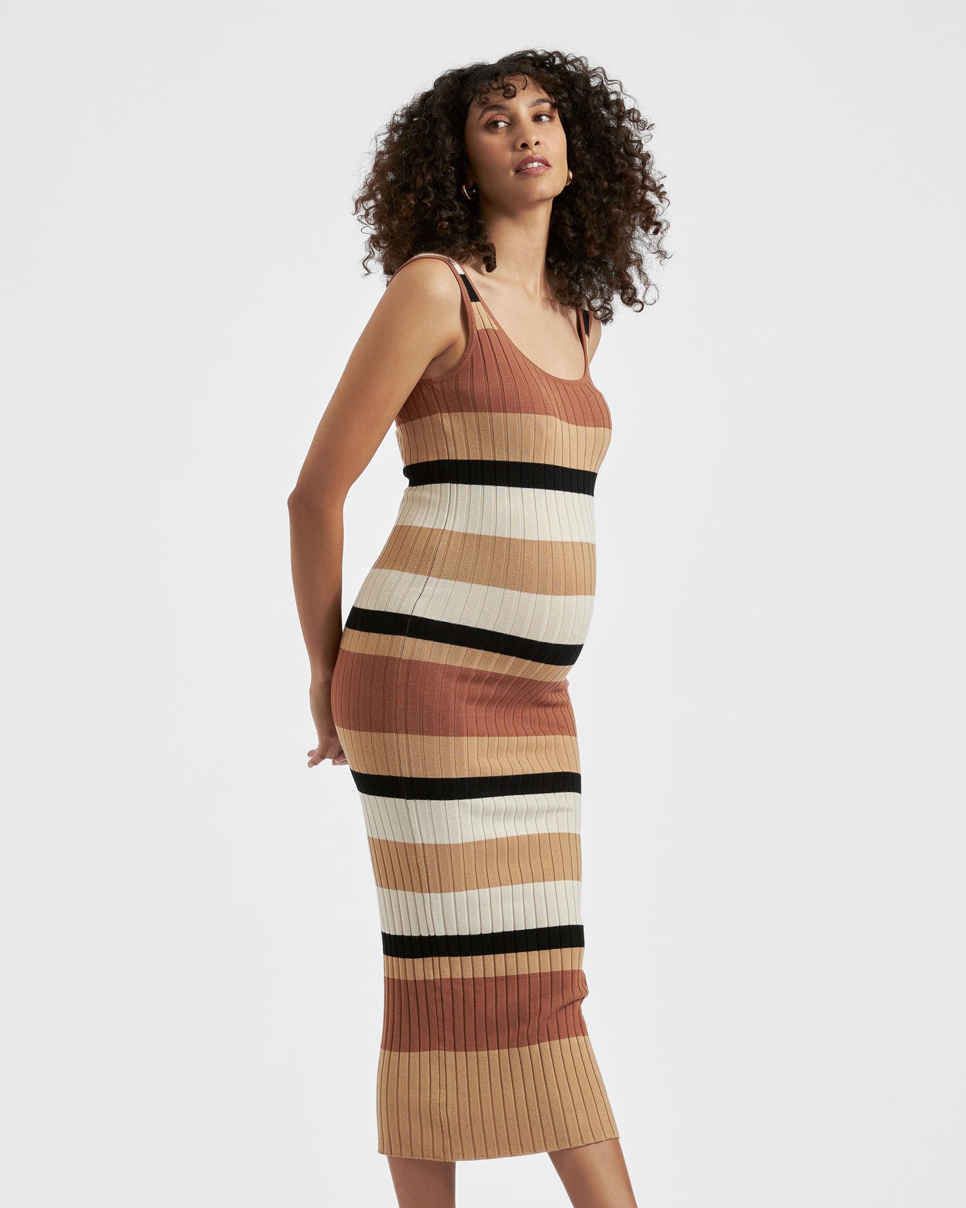 ワンピース Cotton Striped Ribbed Knit Dress caramel Ripe Maternity Sleeveless Stripe Rib Knit Midi Dress – Ingrid & Isabel