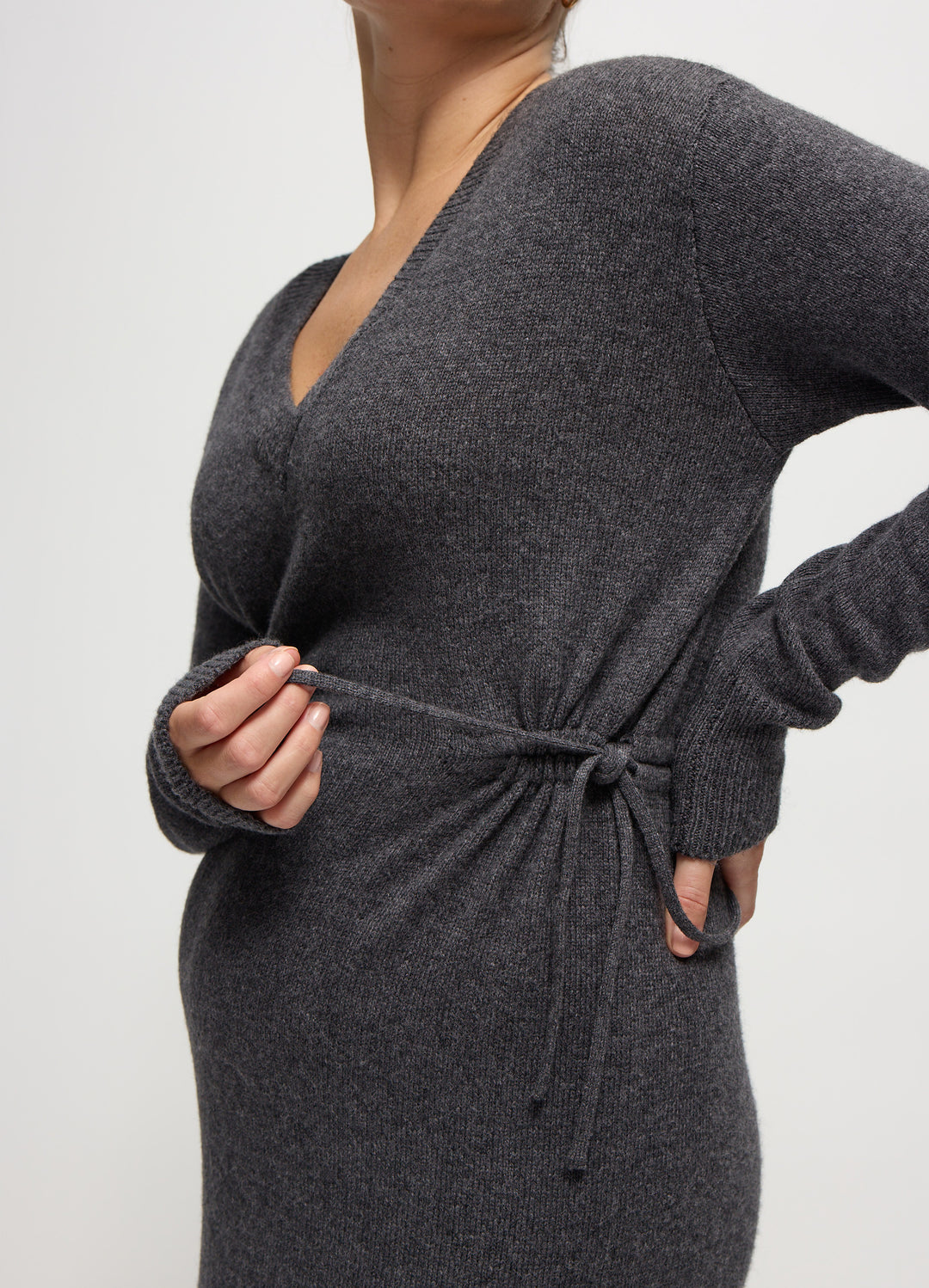 The Soft V-Neck Side Tie Sweater Grey Midi Maternity Dress – Ingrid & Isabel