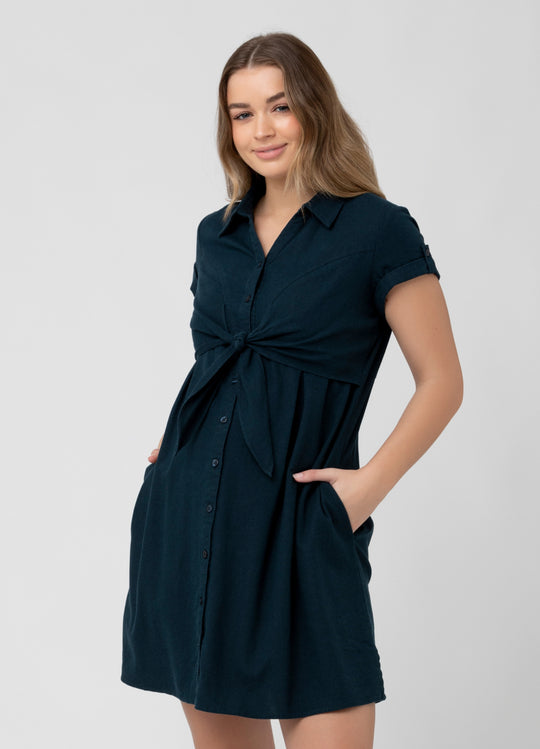 Ripe Maternity Colette Tie-Up Linen Maternity Dress