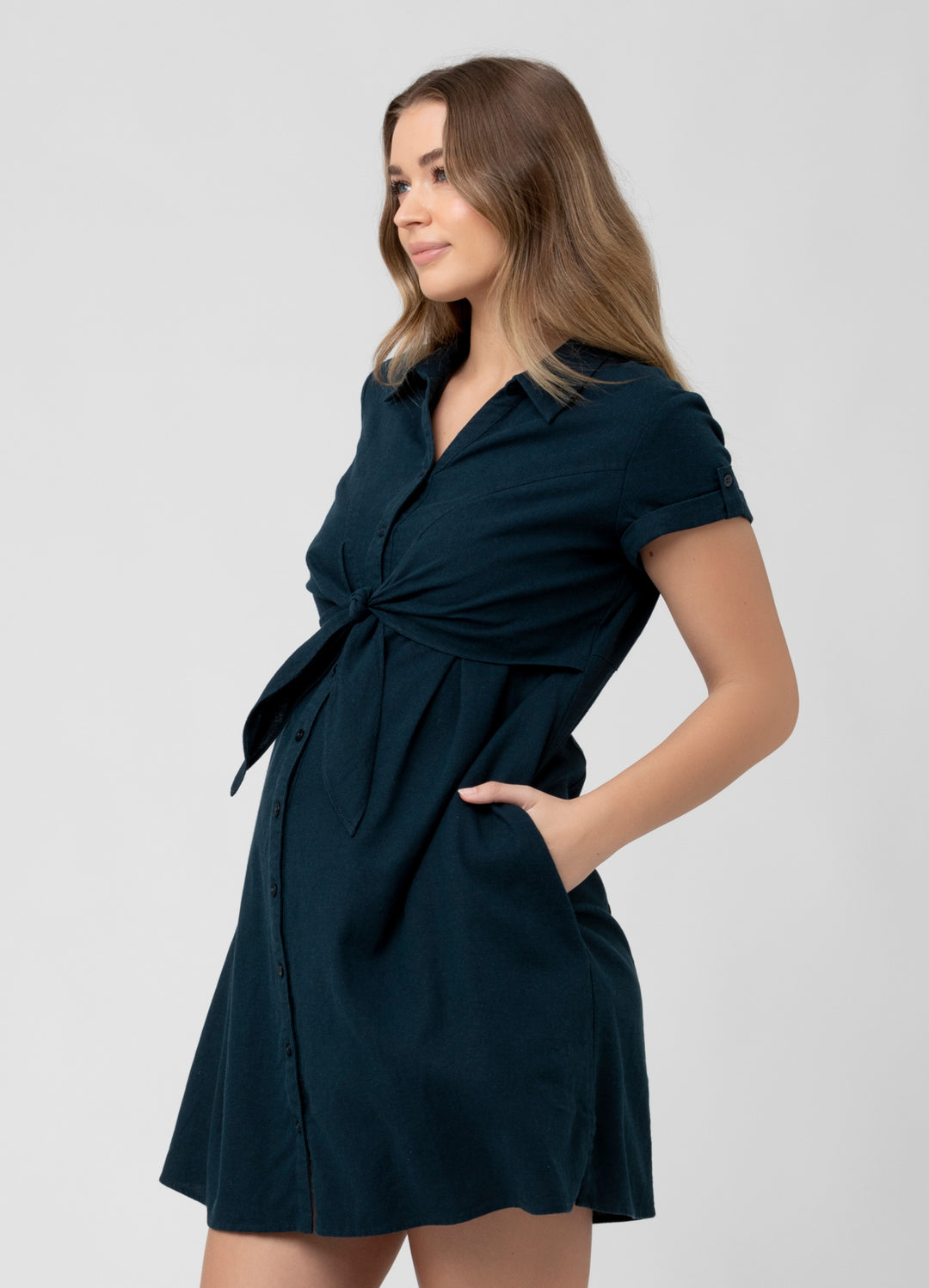 colette linen dresses Ripe Tie-Up Maternity And Nursing Mini Dress Biro Large Color:Navy Blue/Multi classic wedding dresses Pair it with your Graduation Dresses for Women
