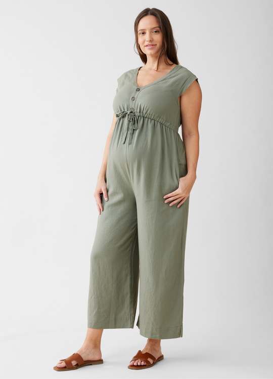 Wide Leg Linen Maternity and Nursing Jumpsuit