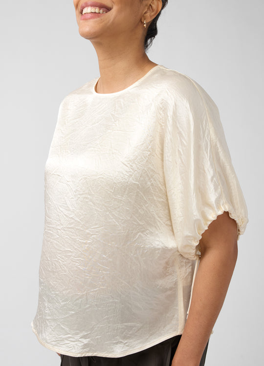 Cropped Satin Puff Sleeve Maternity Blouse