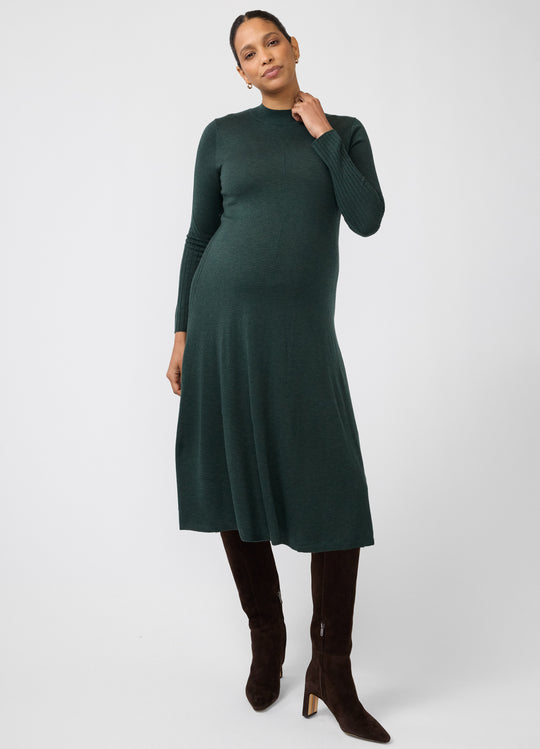 Long Sleeve Fit-and-Flare Sweater Maternity Midi Dress