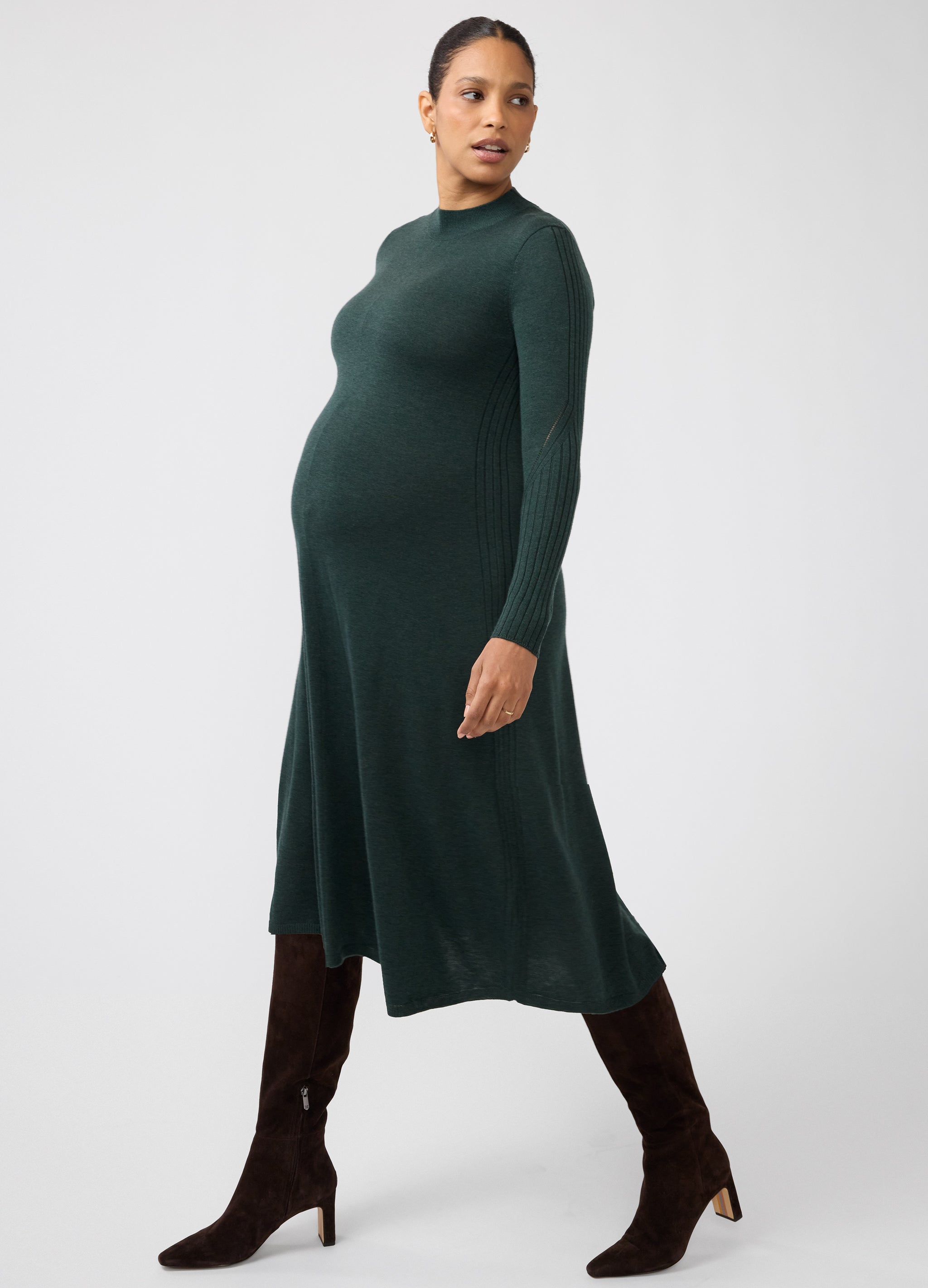 long sleeve fitted maternity dress Fit-and-Flare Sweater Midi – Ingrid & Isabel Gray Long Sleeve Embellished group:K2022 or date nights Color:sage- green