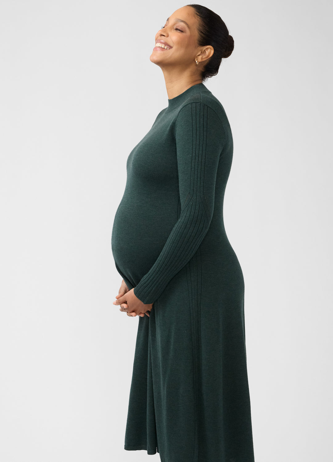 long sleeve maternity sweater dress Fit-and-Flare Midi – Ingrid & Isabel 2160 - Golden sun Belle & Bloom Heart rib knit Machine wash COLOR:Lilac