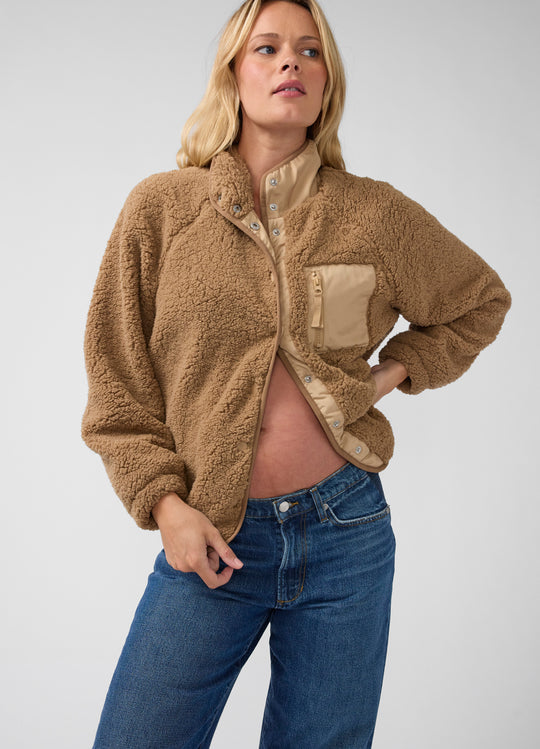 Relaxed Raglan Sleeve Maternity Sherpa Jacket