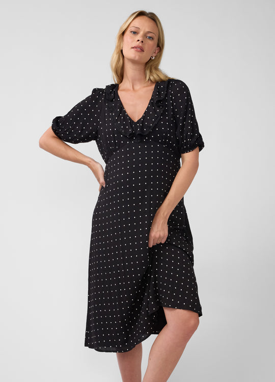 Ruffle V-Neck Maternity Midi Dress
