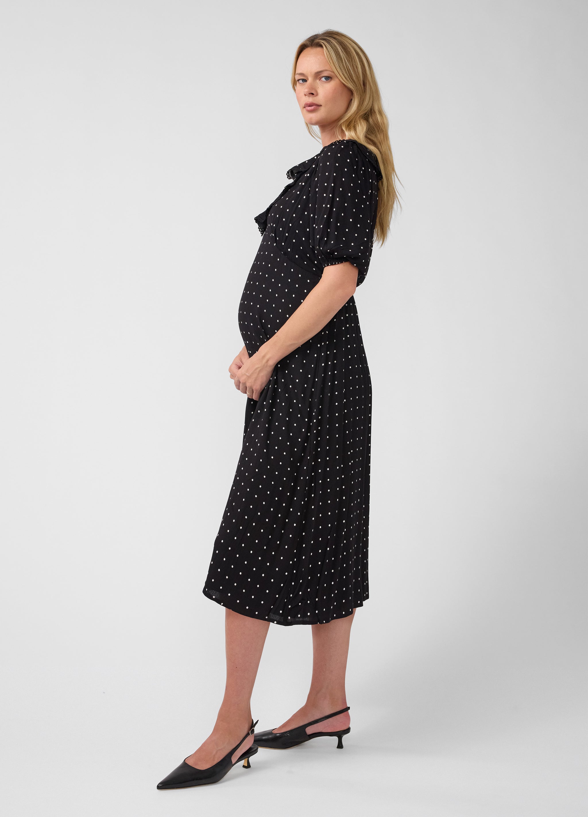 midi maternity dresses Ruffle V-Neck Dress Lace Trim Party Dress knitted and dyed in Size (AU):4X Lot - 35