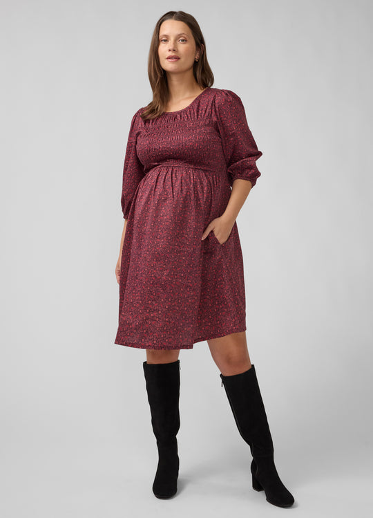 Smocked Paisley Cotton Maternity Dress
