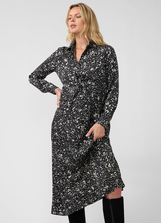 Tie Front Maternity Maxi Shirt Dress