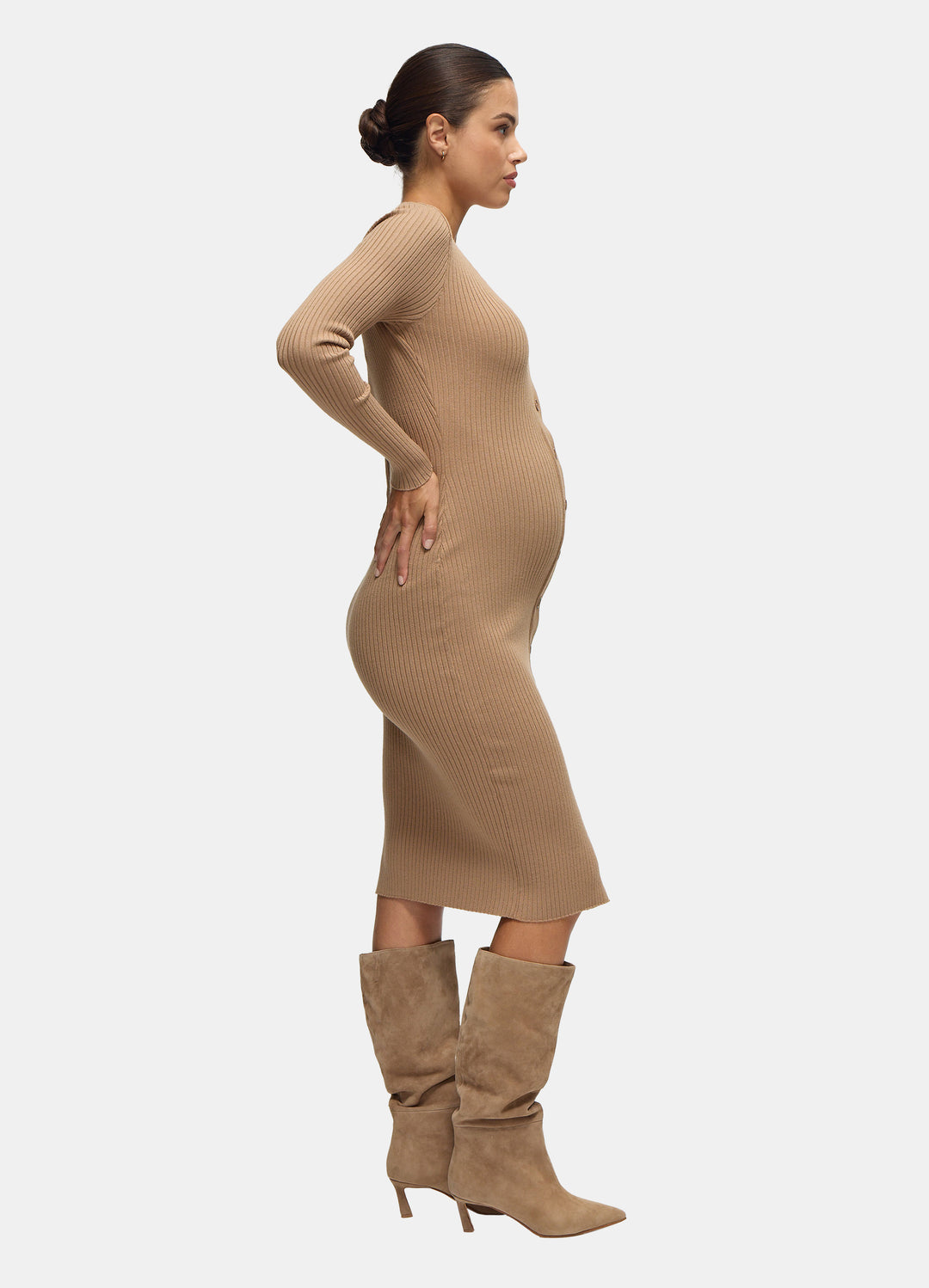 Ingrid & Isabel Button Front Sweater Maternity Dress - Taupe