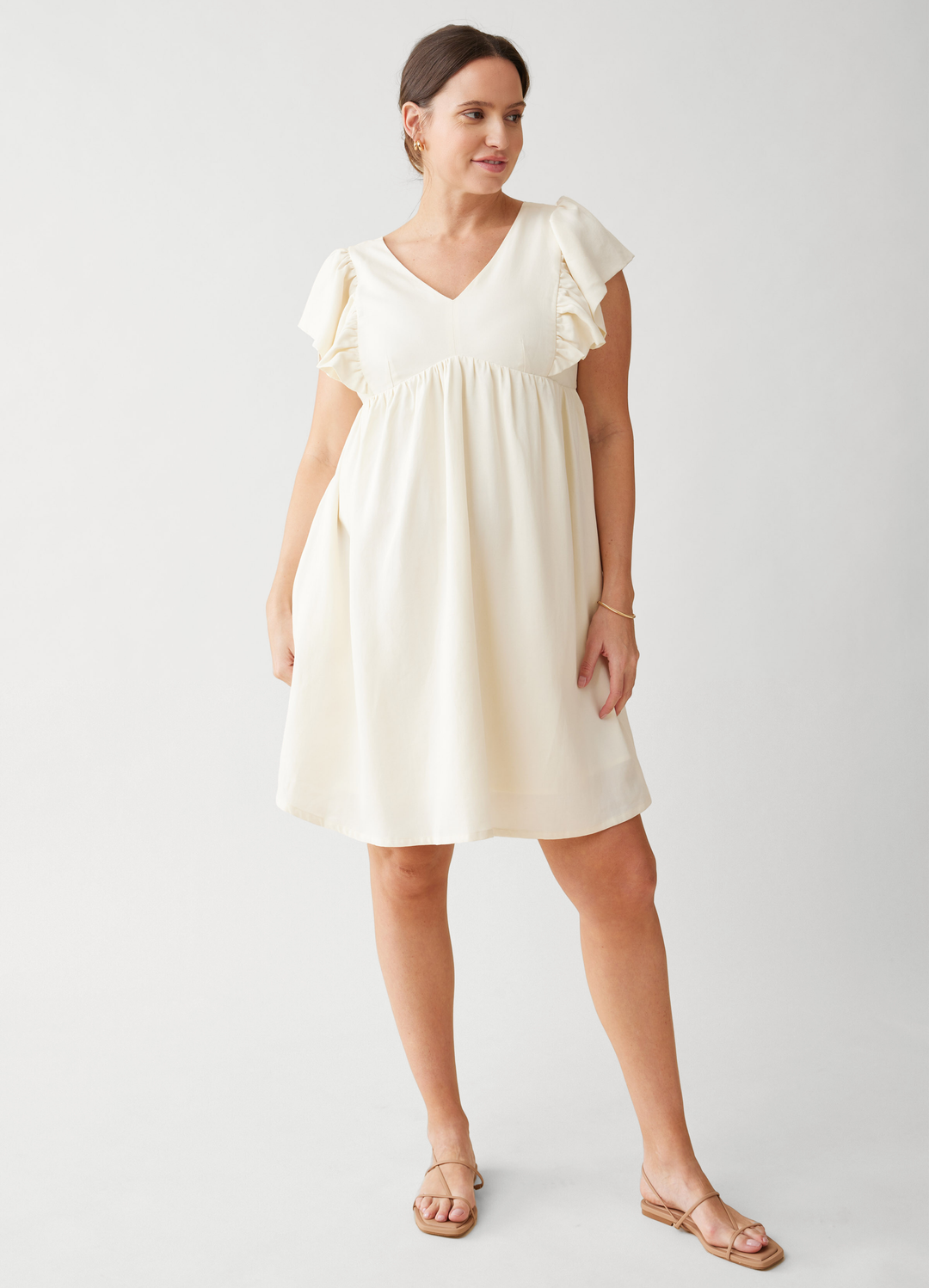 Flutter Sleeve Smocked Linen Nursing Maternity Dress – Ingrid & Isabel
