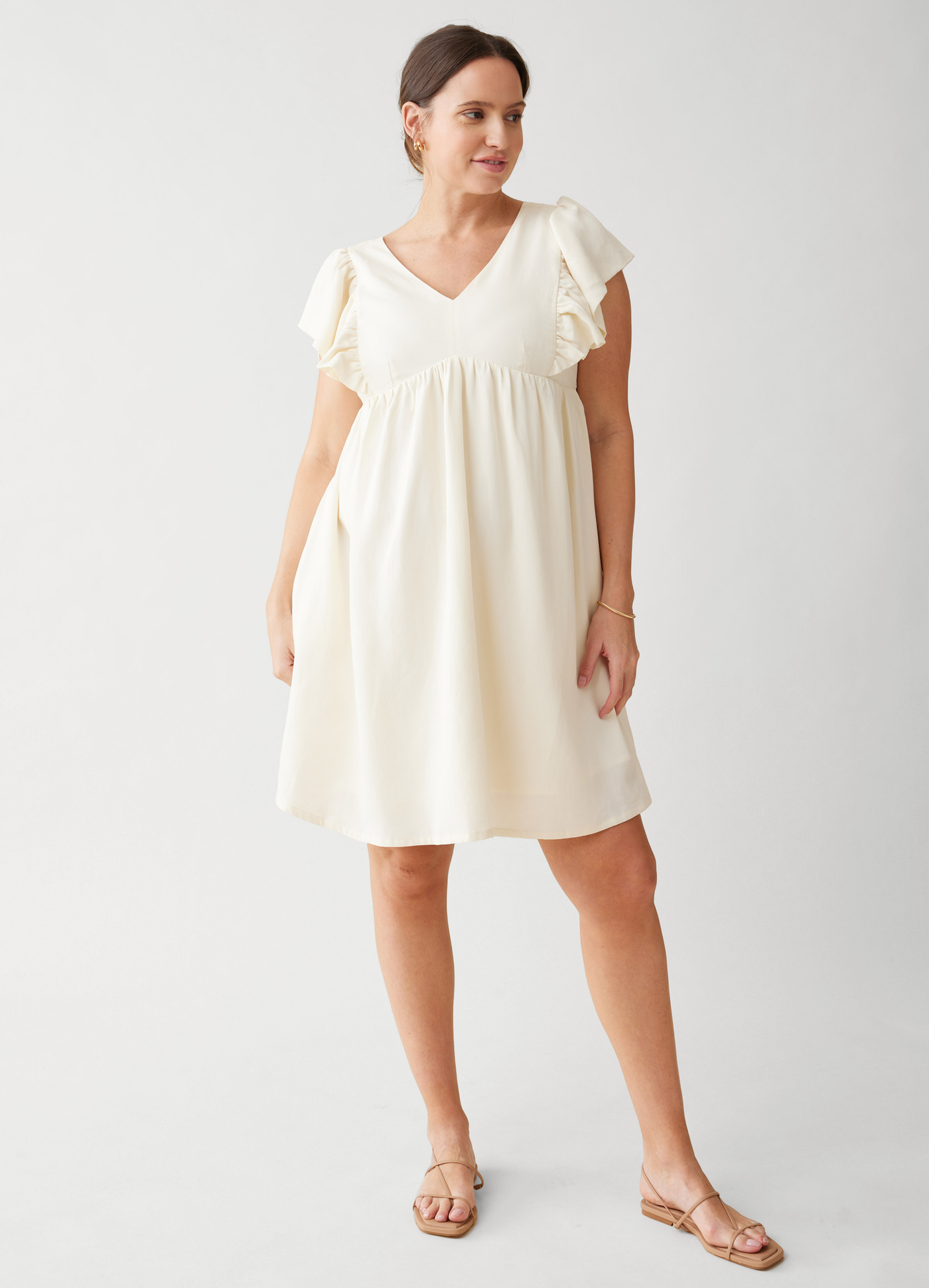 Flutter Sleeve Maternity And Nursing Dress Buttermilk Large
