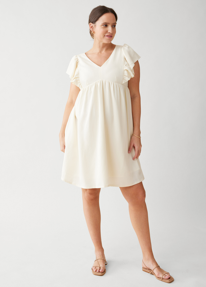 Flutter Sleeve Maternity And Nursing Dress Buttermilk Large