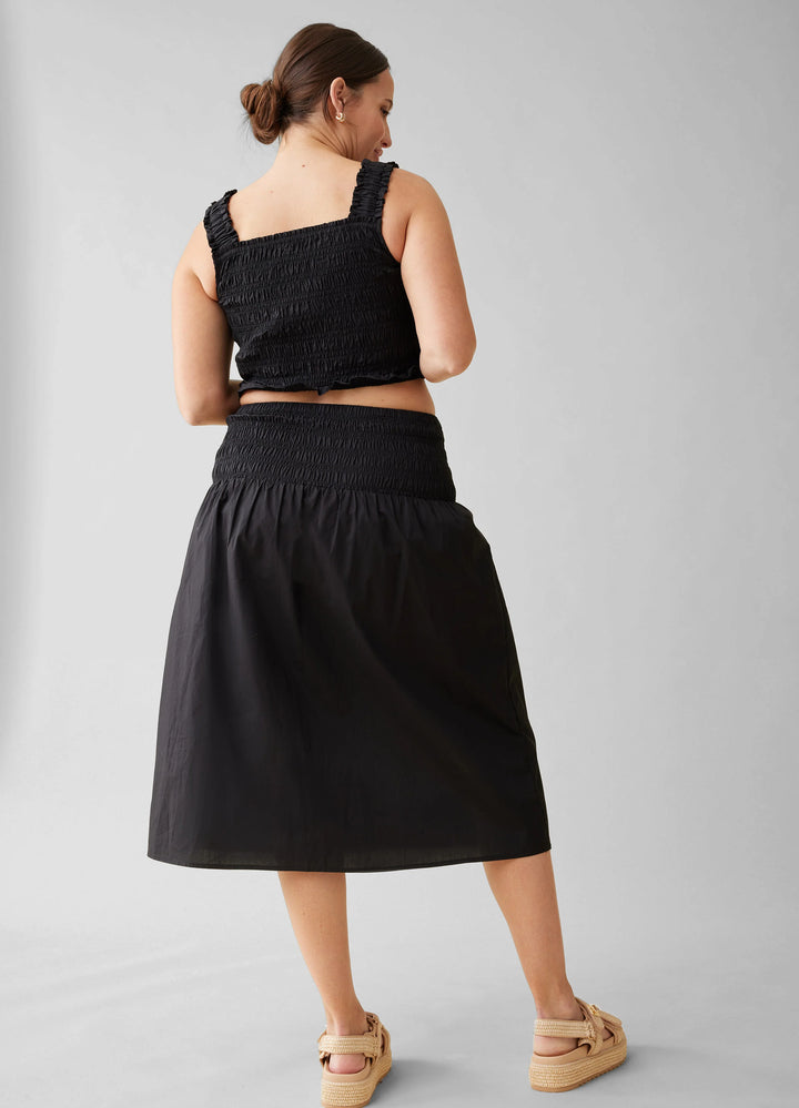 Smocked Cotton Poplin Maternity Tank Set Black/White Gingham Large
