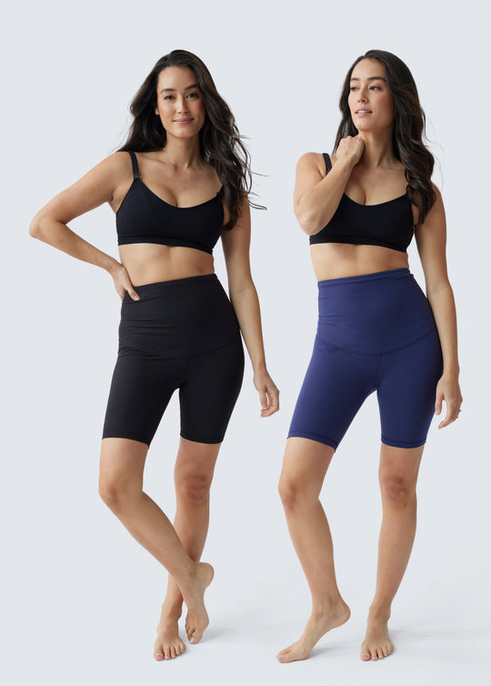 Postpartum Compression Bike Shorts 2-Pack Bundle Black Navy