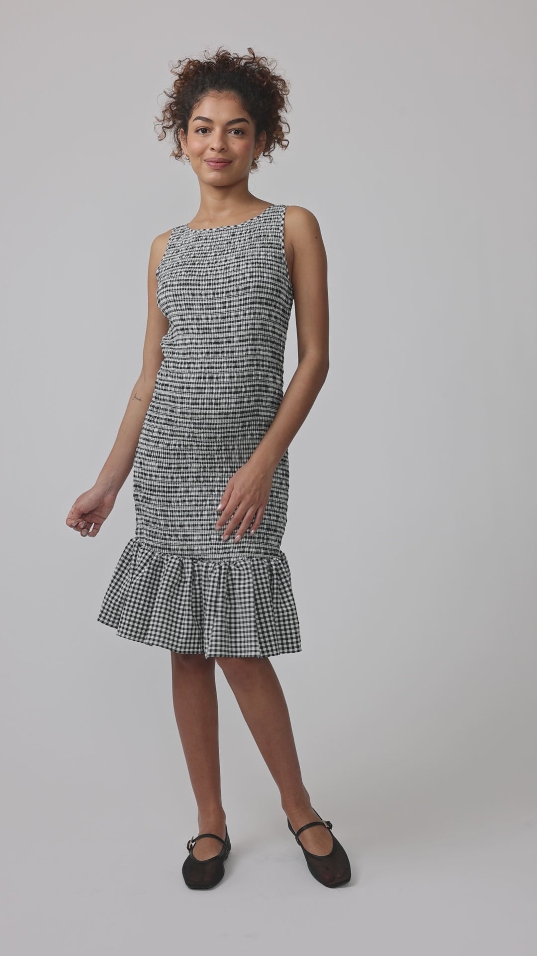 check grey dress Off White Check Cotton Stretch Dress for Women main image 0
