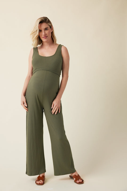 Ripe Maternity Bobby Rib Knit Olive Jumpsuit