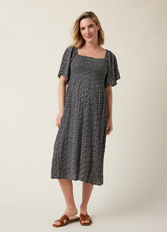 Ripe Emmy Shirred Maternity and Nursing Midi Dress