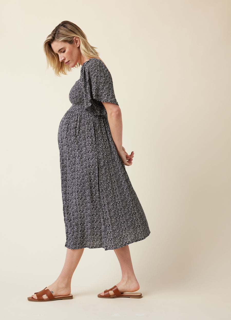 Ripe Emmy Shirred Maternity Dress (Black / Natural)