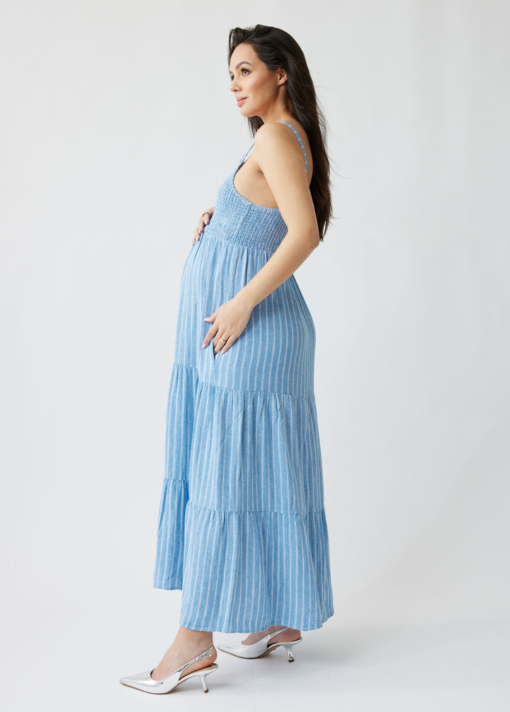 Ingrid & Isabel Women's Maternity Smocked Maxi Dress - Blue - Size XL