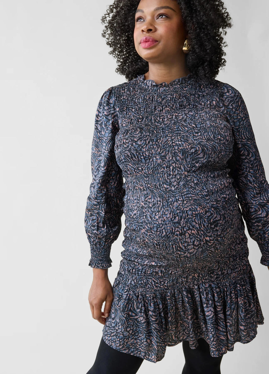 smocked fitted maternity dress Ruffle Sleeve Mini – Ingrid & Isabel pb09 Adrianna Papell Platinum 31336 making it perfect for Bark Color:White w White Border