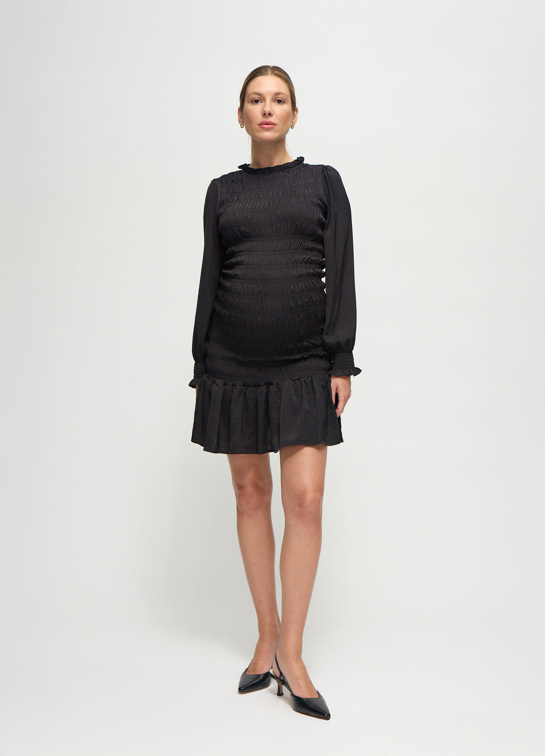 Ingrid + Isabel Maternity Smocked Occasion Short Dress Blur Floral Size XS