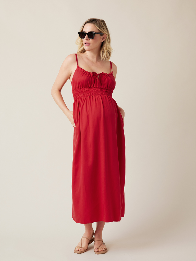 Ingrid & Isabel Women's Maternity Strappy Midi Dress - Red