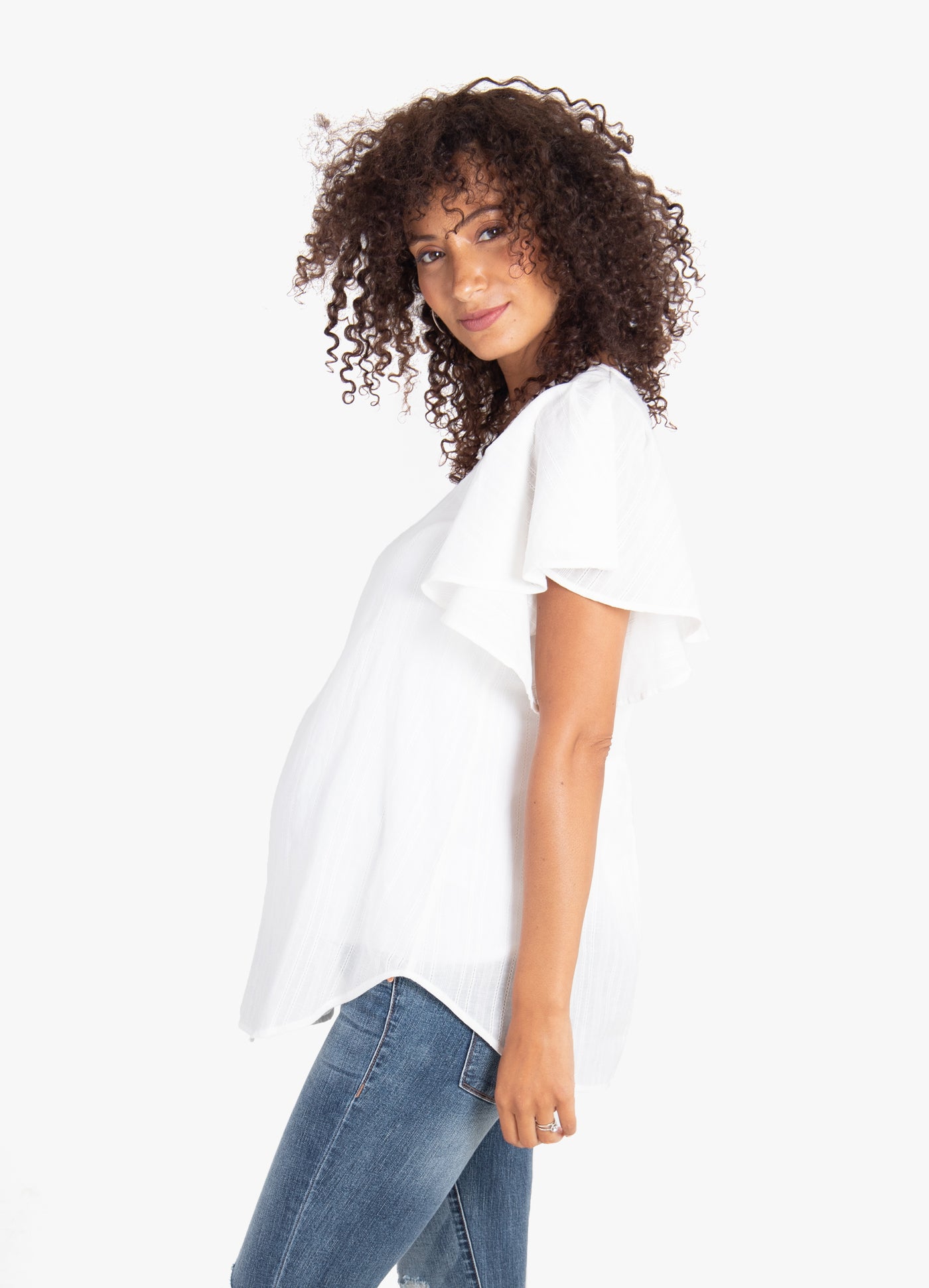 Model is 5’10”, 8 months pregnant, and wears size S.||White::hover