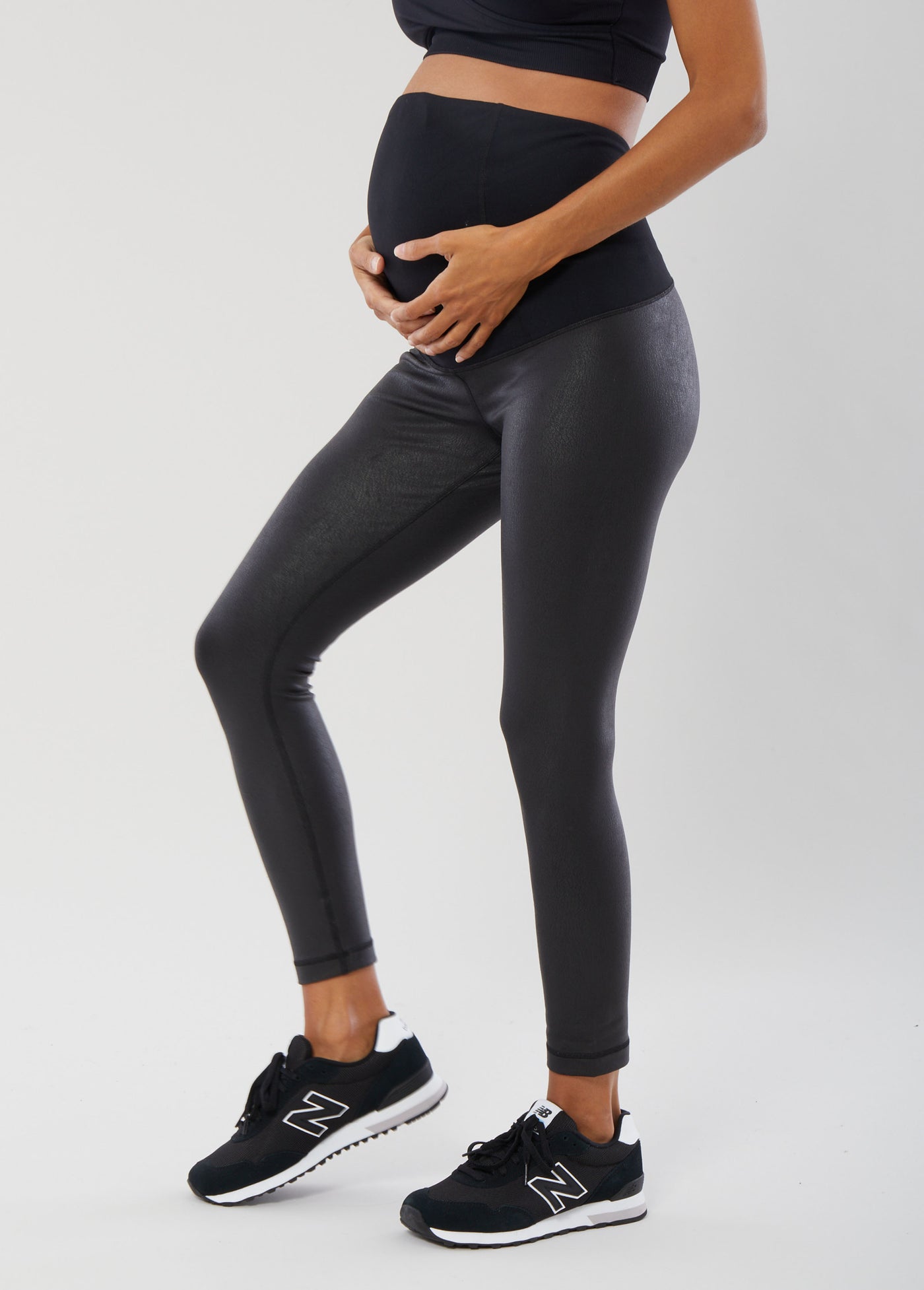 Maternity Ingrid & Isabel Faux Leather Legging with Crossover Panel Black M