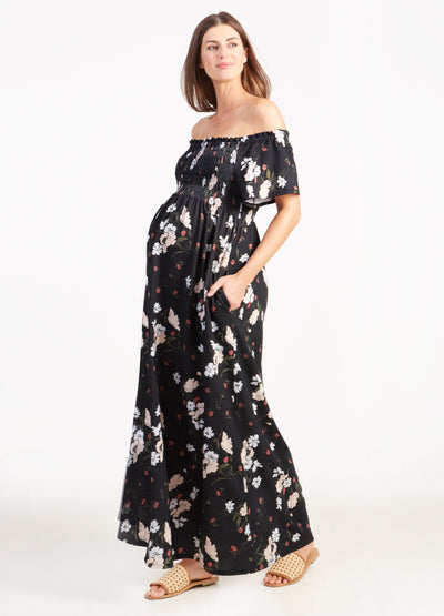 Model is 5' 10.5", 6 months pregnant, wears size S.||Black Artist Floral::hover