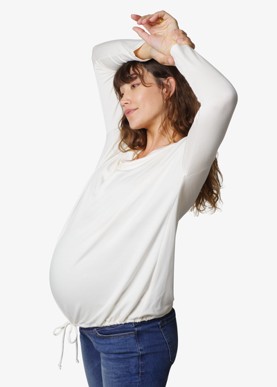Model is 5'8", 8 months pregnant, and wearing size small||Whisper White