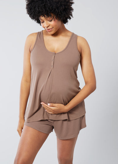 Jasmine is 5’7”, 8 months pregnant, and wearing size small||Taupe
