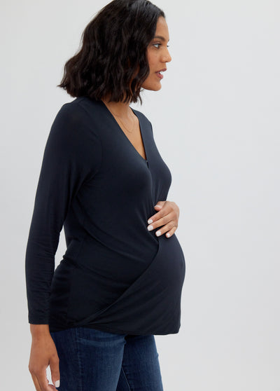 Elaine is 5’10", 34 weeks pregnant and wearing a size medium||Black
