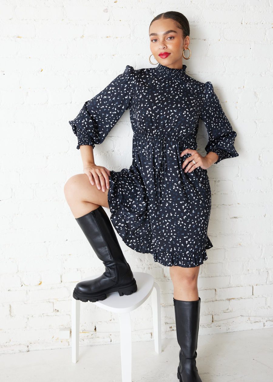 white christmas dresses Ingrid & Isabel Printed Mock Neck Maternity Dress Black and White Dot