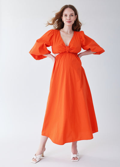 Maria is 5’8”, 22 weeks pregnant, and wearing size small||Tangerine Tango