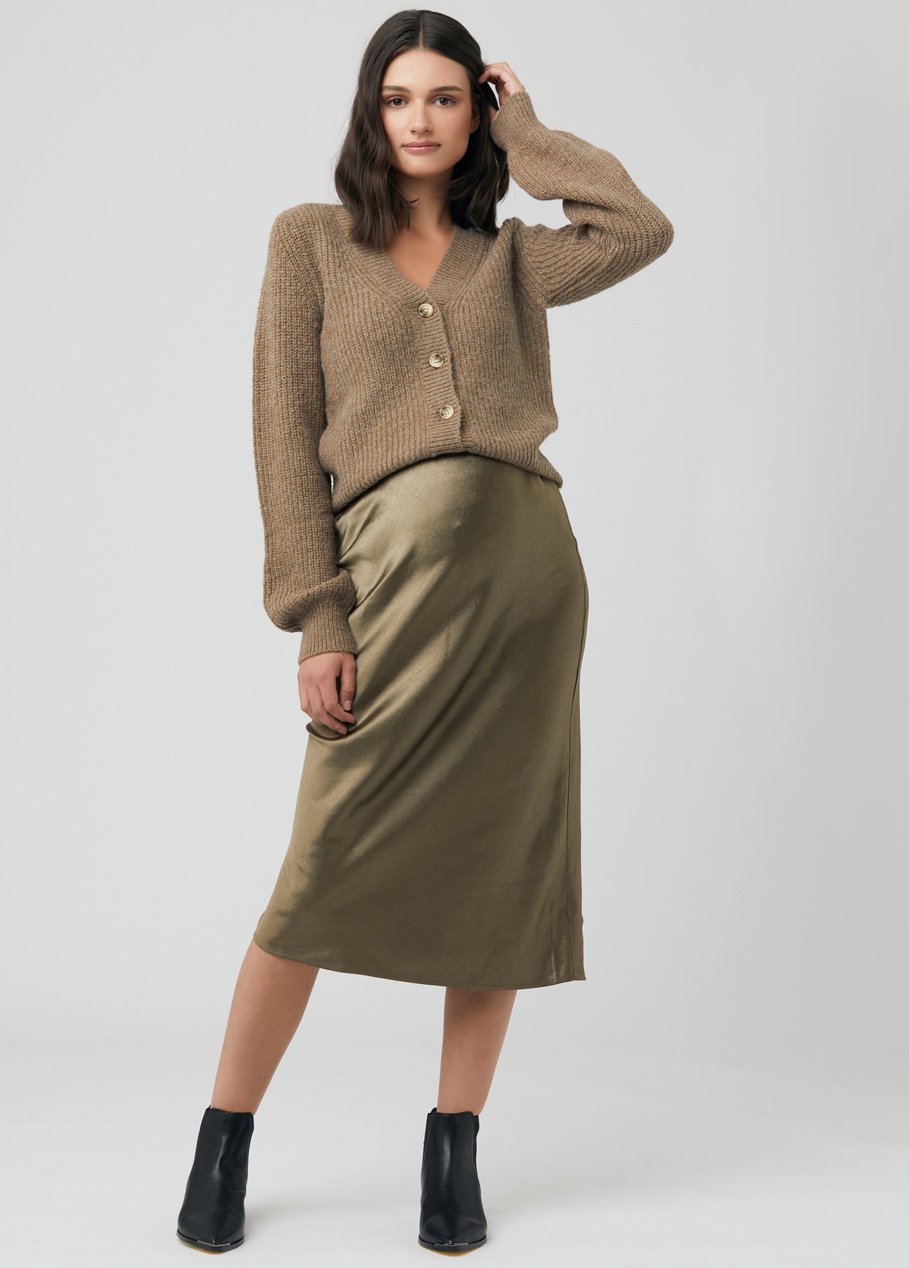 Ripe Maternity Lexie Satin Maternity Midi Skirt Ingrid Isabel